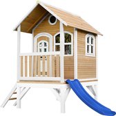 AXI Tom Speelhuis in Bruin/Wit - Met Verdieping en Blauwe Glijbaan - Speelhuisje voor de tuin / buiten - FSC hout - Speeltoestel voor kinderen