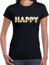 Happy fun tekst t-shirt zwart voor dames M