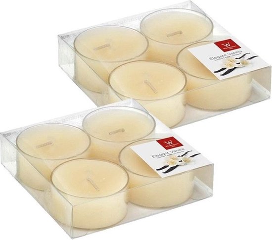 8x Maxi geurtheelichtjes vanille/cremewit 8 branduren - Geurkaarsen vanillegeur - Grote waxinelichtjes