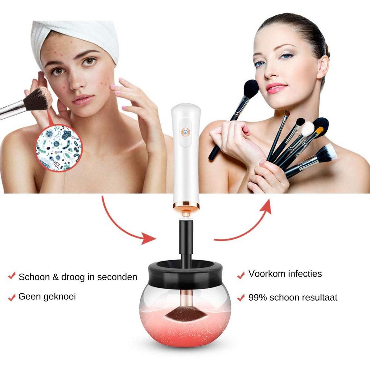Elektrische Make Up Kwasten Reiniger - Make-up Borstel Reiniger - Brush Cleaner - Wit - Merkloos