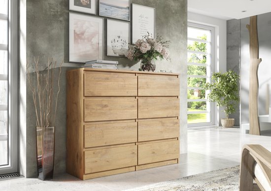AKORD K-120 Commode Met 8 Laden - Wit - 120x99x40 Cm Klassieke Opbergkast