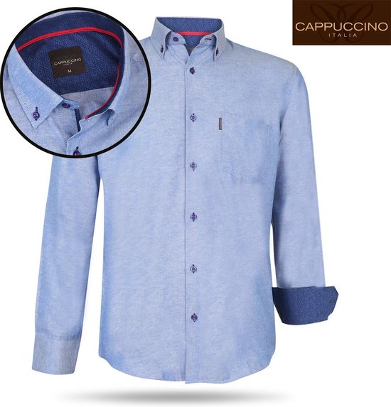 Cappuccino - Heren Overhemd - Borstzakje - Blauw | bol