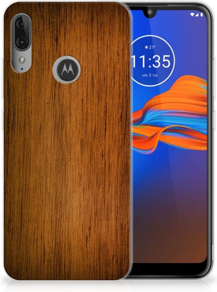 Motorola Moto E6 Plus Bumper Hoesje Donker Hout