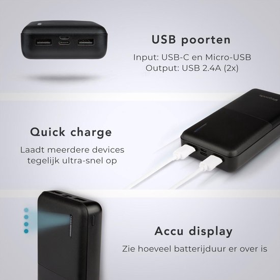 Caius onenigheid Verdragen LifeGoods 20.000 mah Powerbank - 6x iPhone X Quick Charge Opladen - 2  Apparaten... | bol.com