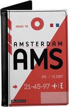 AMS (Amsterdam, Nederland) - Paspoorthoes - Paspoorthouder - Paspoort Protector - Beschermhoes - Cover - Mapje - Canvas / Leer - Bescherming van je paspoort - Voor Op Reis / Reizen / Vakantie