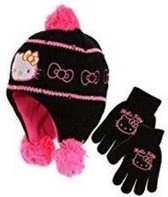 Hello Kitty winterset - Handschoenen & Muts - Zwart met Roze - 54 cm
