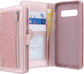 Samsung Galaxy S10+ Bookcase hoesje - CaseBoutique - Glitter Rose goud - Kunstleer - Glitters - Rits Vakje