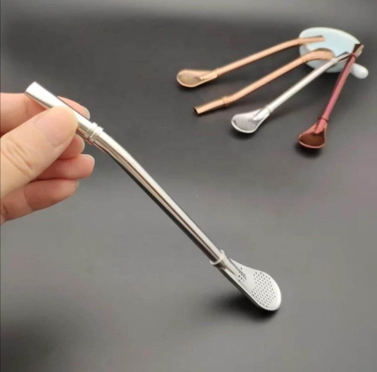 5 stuks Anti vruchtvlees Rietjes herbruikbaar RVS bombilla met thee filter