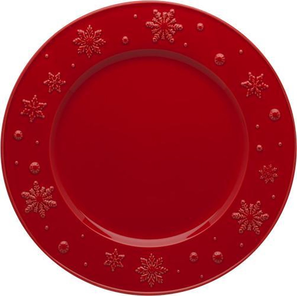 Kerstservies Snowflakes Rood Dinerbord - Set van twee stuks Bordallo Pinheiro