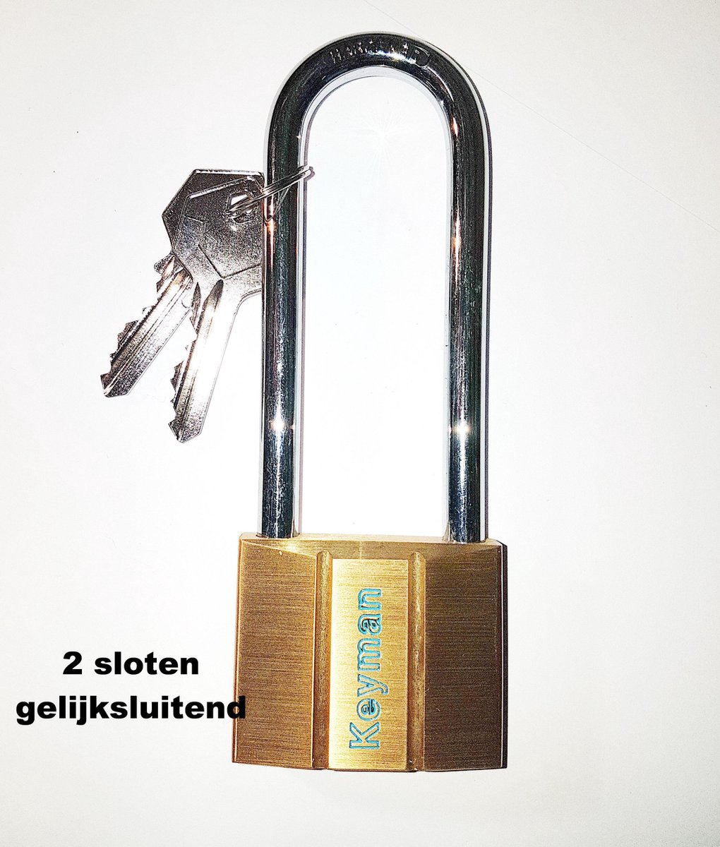 2 X Hangslot met Hoge beugel 50 mm Keyman / Yale + 2 sleutels / GELIJK SLUITEND