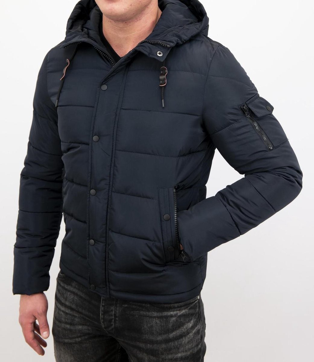Enos Winterjassen Heren Winterjas Kort Hooded Down Jack Navy