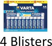 48 Stuks (4 Blisters a 12 st) Varta AA Alkaline Batterijen - 1.5 V High Energy