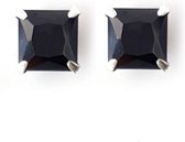 Zilveren oorknoppen met 7 mm grote zwarte zirkonia steen vierkant