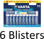 72 Stuks (6 Blisters a 12 st) Varta AA Alkaline Batterijen - 1.5 V High Energy