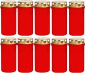 10x Rode grafkaarsen/gedenklichten met deksel 6 x 12,6 cm 2 dagen - Gedenkkaars - Graflichten/herdenkingslichten