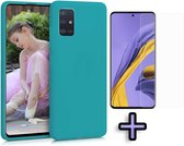 HB Hoesje Geschikt voor Samsung Galaxy A51 - Siliconen Back Cover & Glazen Screenprotector - Turquoise