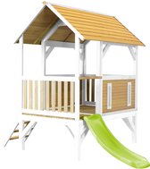 AXI Akela Speelhuis in Bruin/Wit - Limoen groene Glijbaan - Speelhuisje voor de tuin / buiten - FSC hout - Speeltoestel voor kinderen
