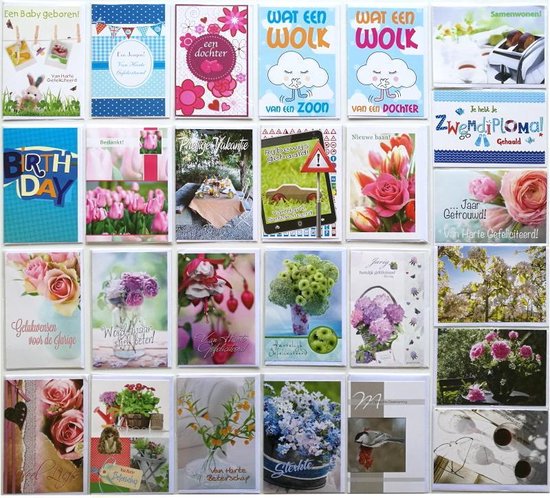 Verjaardagskaarten, set van 20 met envelop, vouwkaarten, cadeaukaart, verjaardag, wenskaart voor mannen en vrouwen