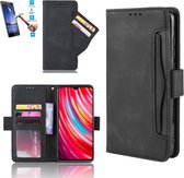 Xiaomi Redmi Note 8T Book Case Zwart Cover Case Hoesje Lederen Pu - 1 x Tempered Glass Screenprotector PMTBL