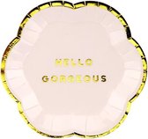 Partydeco - Kleine borden roze met gouden randje (6 stuks)