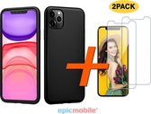 iPhone 11 Pro Zwart Siliconen Hoesje - 2x Tempered Glass Screenprotector - Epicmobile