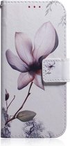 Wit bloem wallet book case hoesje Motorola Moto G8 Plus