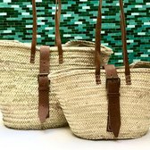 Bohemida - Rieten Shopper Dames Tas - Leren Riem Camel - Maat S - Palm