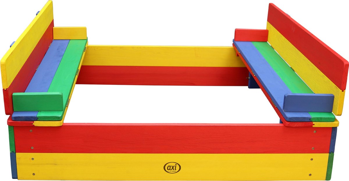 AXI Ella Houten Zandbak in Regenboog kleuren - Met Zitbankjes en Deksel - FSC hout - 100x95x20cm - Zandbak voor kinderen