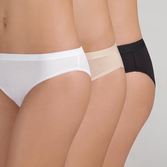 Dim Ecodim poches coton Slip pour femme - Pack de 3 - Noir / Blanc / Nouvelle peau - Taille S