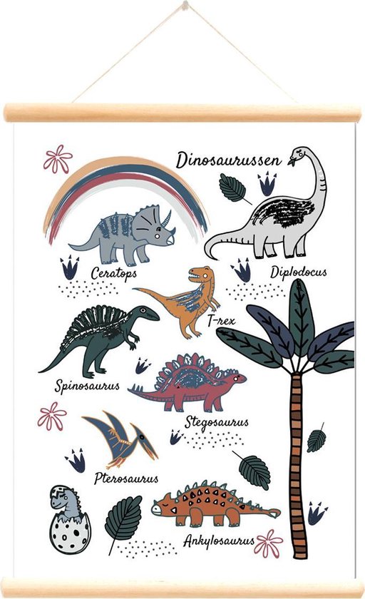 Dinosaurus schoolplaat (wit) - retro vintage look - dubbelzijdig bedrukt