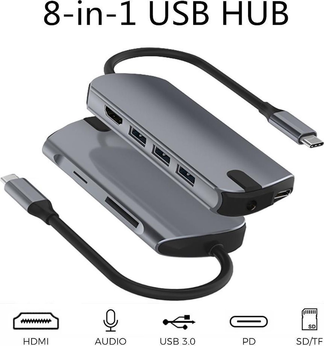 8-in-1 USB-C Dock met stroomtoevoer - ben je direct voorzien om al je randapparatuur aan te sluiten - HDMI 4K, USB-C en 3x USB 3.0 - MacBook (Thunderbolt 3) en Laptops - USB-C Dock