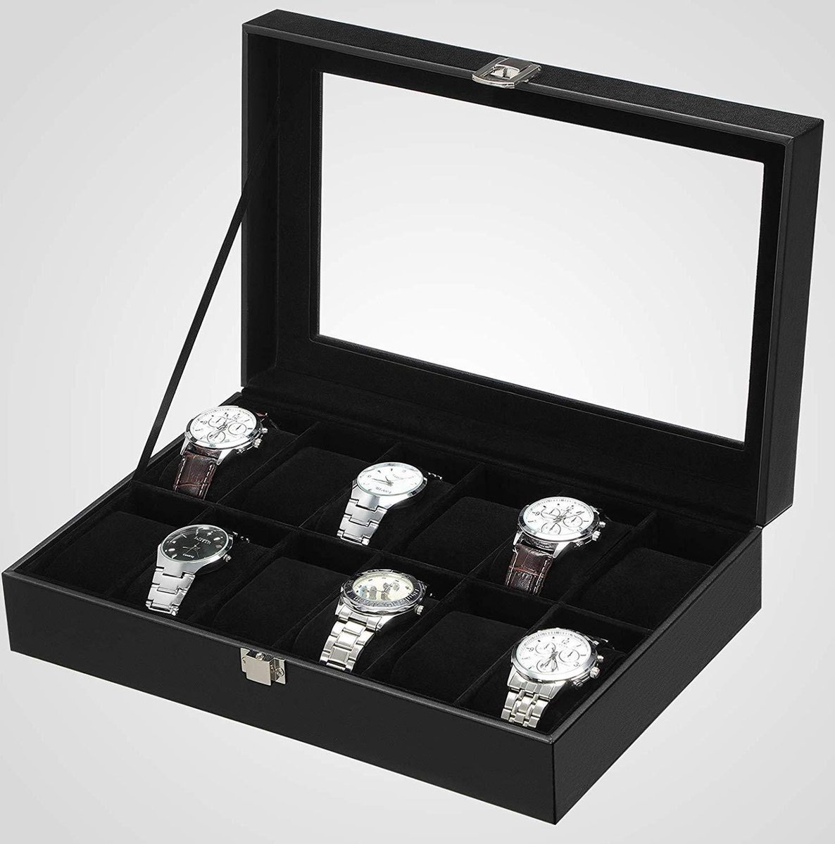 Luxe Sieradenhouder Houten Horlogedoos :/met Een Sporthorloge/ 12 Sleuven Venster Horloge Vitrine Massief Houten Fineer Verticale Opslag Ruimtebesparend Geschenkidee Koffiebruin Luxe Horlogedoos Met Glazen Deksel