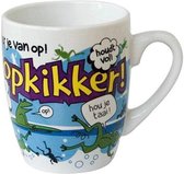 Mok - Cartoon Mok - Opkikker - Gevuld met een toffeemix - In cadeauverpakking met gekleurd krullint