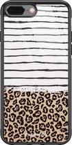 iPhone 8 Plus/7 Plus hoesje glass - Luipaard strepen | Apple iPhone 8 Plus case | Hardcase backcover zwart