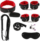 7-Delige Set BDSM Set - Handboeien - Zweep - Sekspeeltjes - Sex Toys - Rood