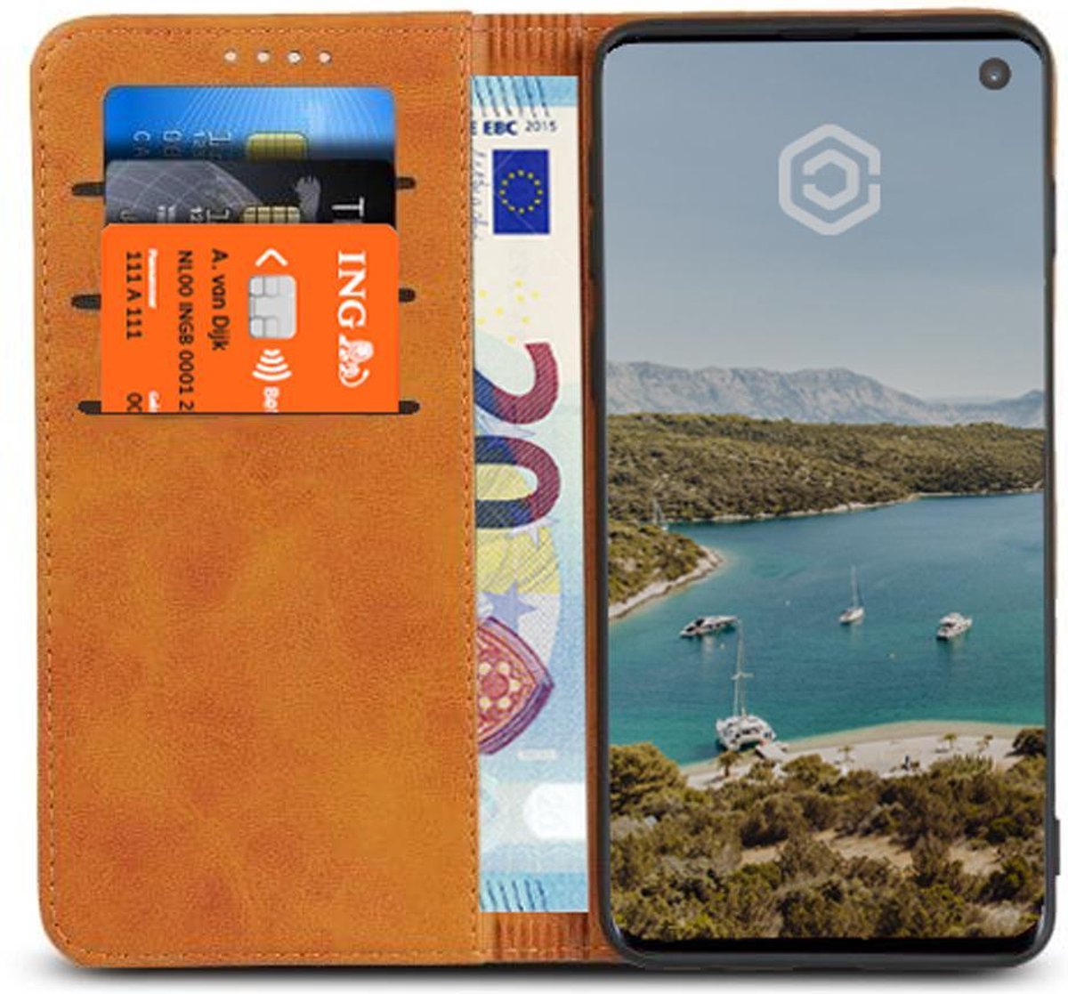 Casecentive Leren Wallet case - Portemonnee hoesje - Samsung Galaxy S10 tan