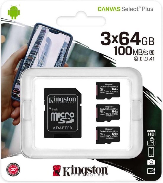 Bol Com Kingston Canvas Select Plus Microsd Card 10 Uhs I 64gb Sd Adapter 3 Stuks