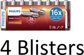 64 stuks (4 blisters a 16 st) Philips AA Power Alkaline Batterij