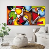 Canvas Schilderij * Abstracte Paarden * - Moderne Kunst aan je Muur - Modern Abstract Kubisme - Kleur - 50 x 100 cm