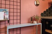 Sidetable, wandtafel, haltafel, console tafel, bijzettafel in pastel blauw metaal 88x20x75cm