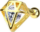 Helix piercing diamant met steen 14kt. gold plated