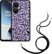 Cazy Hoesje met koord geschikt voor OnePlus Nord CE 3 Lite 5G Abstracte Paarse Bloemen