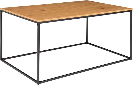 Scandibasic - Table basse - aspect chêne - aggloméré mélaminé - structure en acier - noir - 90x45x60cm