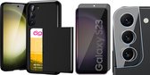 Hoesje met Pasjeshouder geschikt voor Samsung Galaxy S23 - Privacy Screenprotector FullGuard & Camera Lens Screen Protector - Back Cover SlideCase Zwart