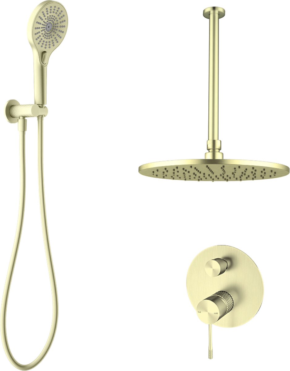 Owen & Finch – Messing Doucheset Inbouw Geborsteld Champagne Goud | Brushed Champagne Gold met PVD, Regendouche & Mengkraan Met Omstel