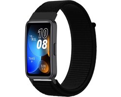 Nylon Smartwatch bandje - Geschikt voor Huawei Band 8 / Huawei Band 9 nylon bandje - zwart - Strap-it Horlogeband / Polsband / Armband