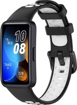 Siliconen Smartwatch bandje - Geschikt voor Huawei Band 8 / Huawei Band 9 sport bandje - zwart/wit - Strap-it Horlogeband / Polsband / Armband