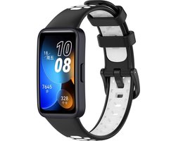 Siliconen Smartwatch bandje - Geschikt voor Huawei Band 8 / Huawei Band 9 / Huawei Band 10 sport bandje - zwart/wit - Strap-it Horlogeband / Polsband / Armband