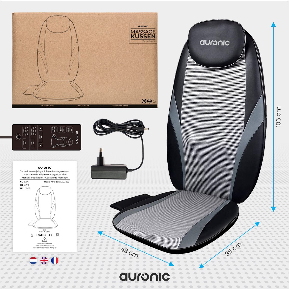 Auronic Shiatsu Massagekussen - Massagestoel thumbnail 5