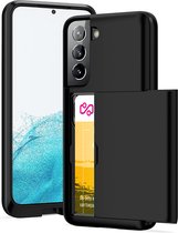 Hoesje met Pasjeshouder geschikt voor Samsung Galaxy S22 - Back Cover SlideCase Zwart
